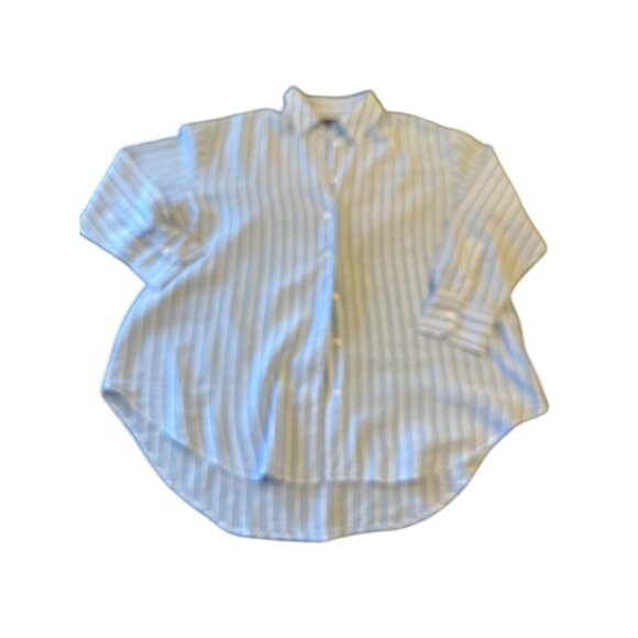 Lane Bryant Womens Striped Button-Up Shirt Blue/White Size 14/16  Linen Blend - Picture 1 of 5